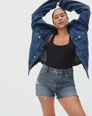 Everlane The Relaxed 90s Denim Jean Shorts Distressed High Rise Blue Women's 27